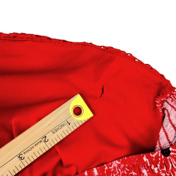 Juniors XL No Boundaries Red Crochet Trim Halter Top with Hanky Hem Smocked Back - Picture 10 of 12